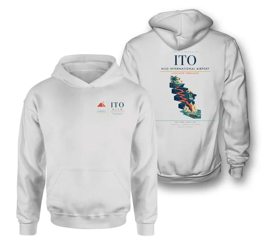 Hilo International Airport (ITO) design on white double-side hoodie