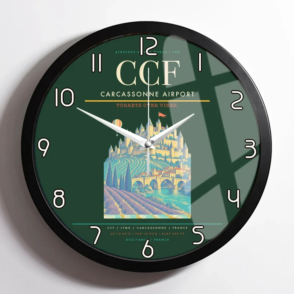 Carcassonne Airport CCF Wall-Clock Framed - Dark Green