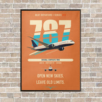 Thumbnail for Boeing 787-8 Dreamliner vertical canvas print - framed - orange background