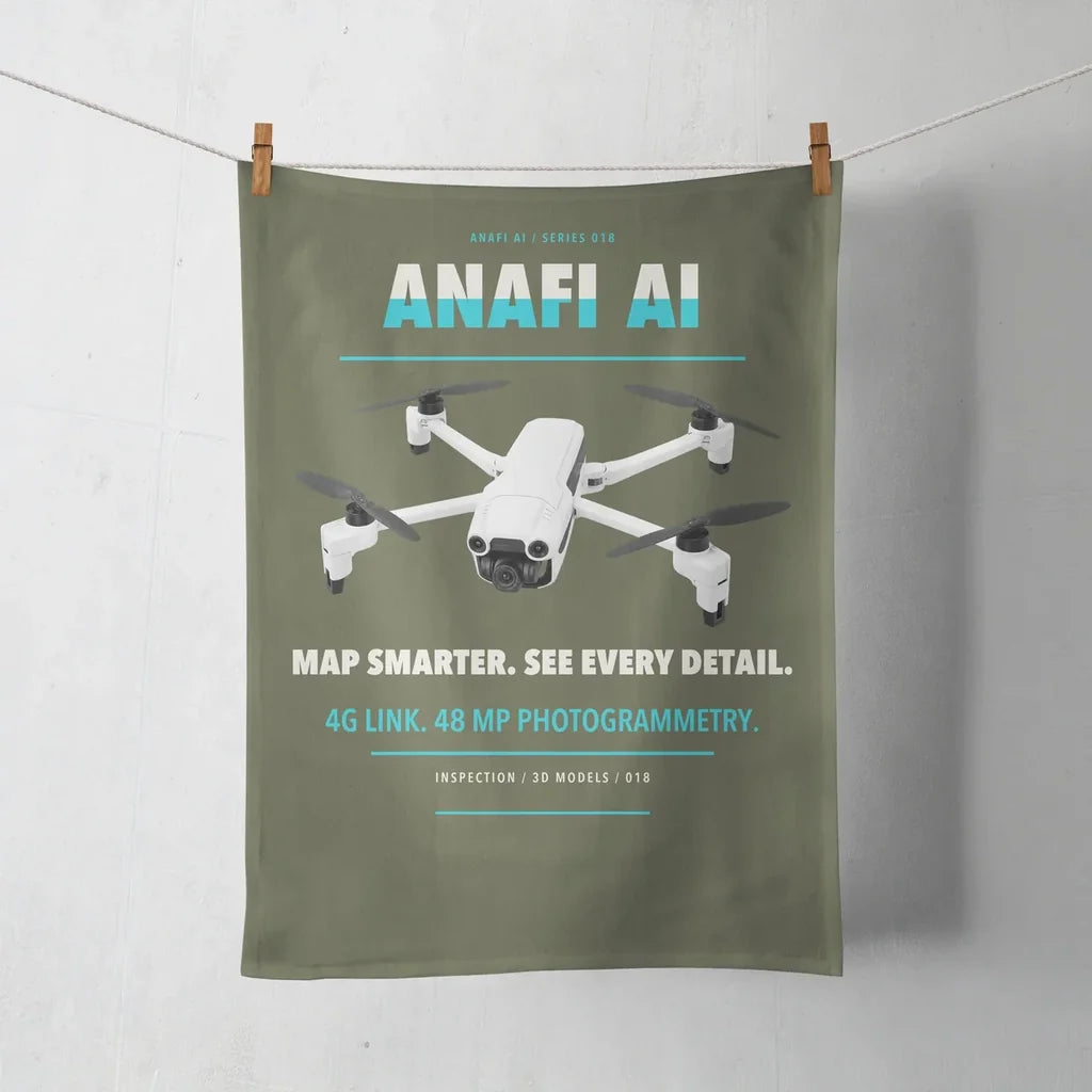 Parrot ANAFI Ai design on green army towel