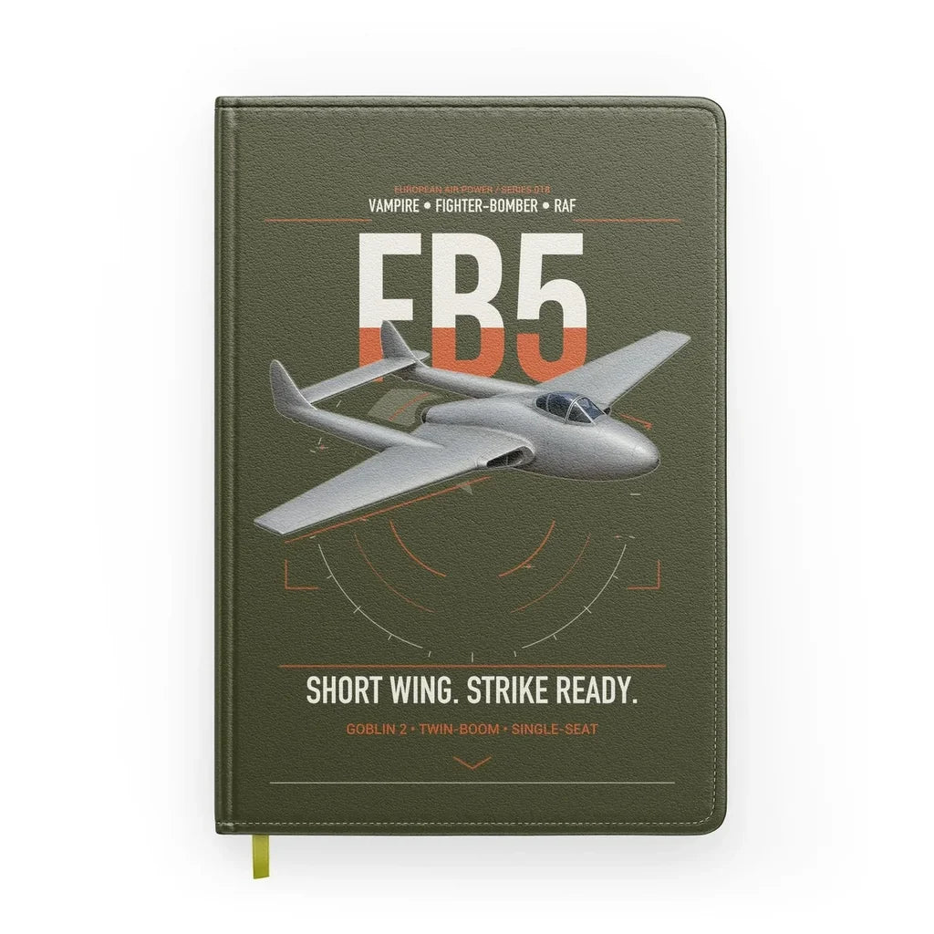 de Havilland Vampire FB5 design on green army notebook