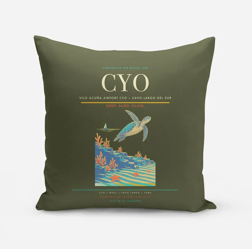 Vilo Acuña Airport (CYO) design on green army pillow