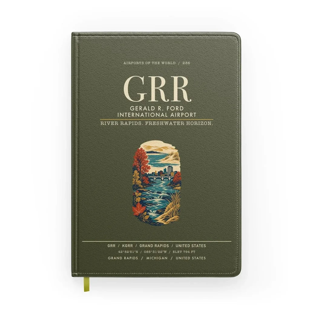 Gerald R. Ford International Airport Grand Rapids (GRR) design on green army notebook