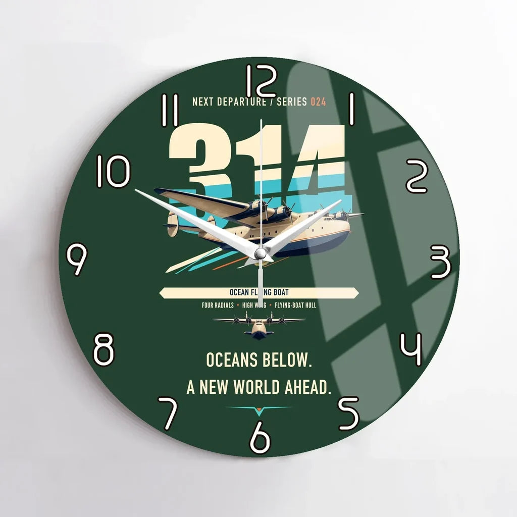 Boeing 314 Clipper design on dark green no frame wall clock