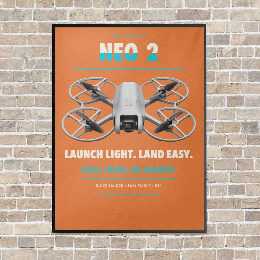DJI Neo 2 vertical canvas print - framed - orange background