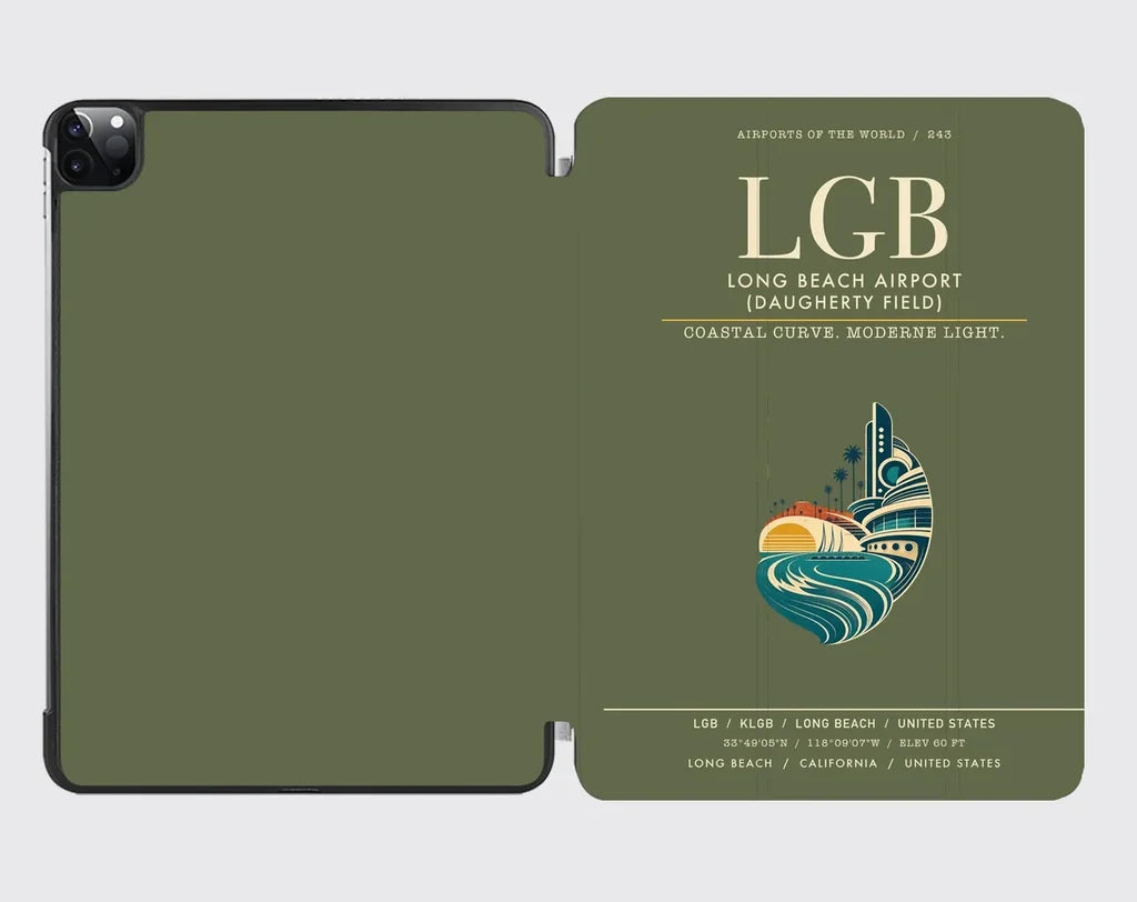 Long Beach Airport (Daugherty Field) (LGB) design on green army ipad tablet case
