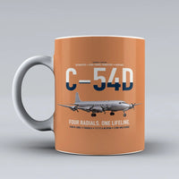 Thumbnail for C-54D Skymaster design on orange ceramic mug, double-side print