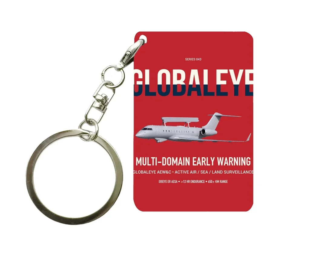 Saab GlobalEye design on red designed key chain, double-side print