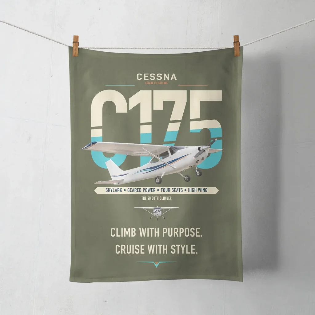 Cessna 175 Skylark design on green army towel
