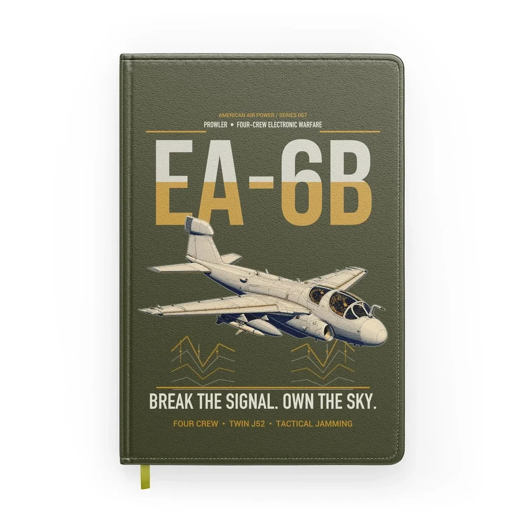 EA-6B Prowler design on green army notebook