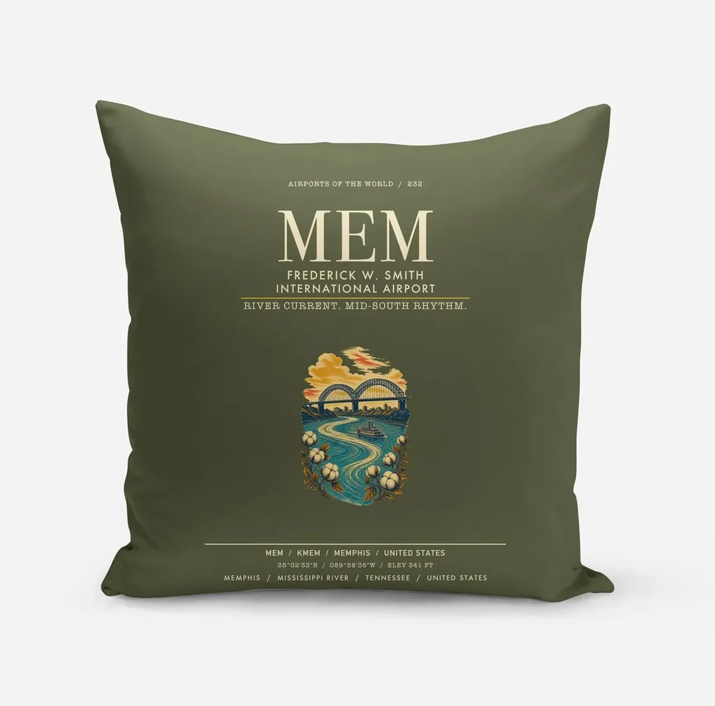 Frederick W. Smith International Airport Memphis (MEM) design on green army pillow