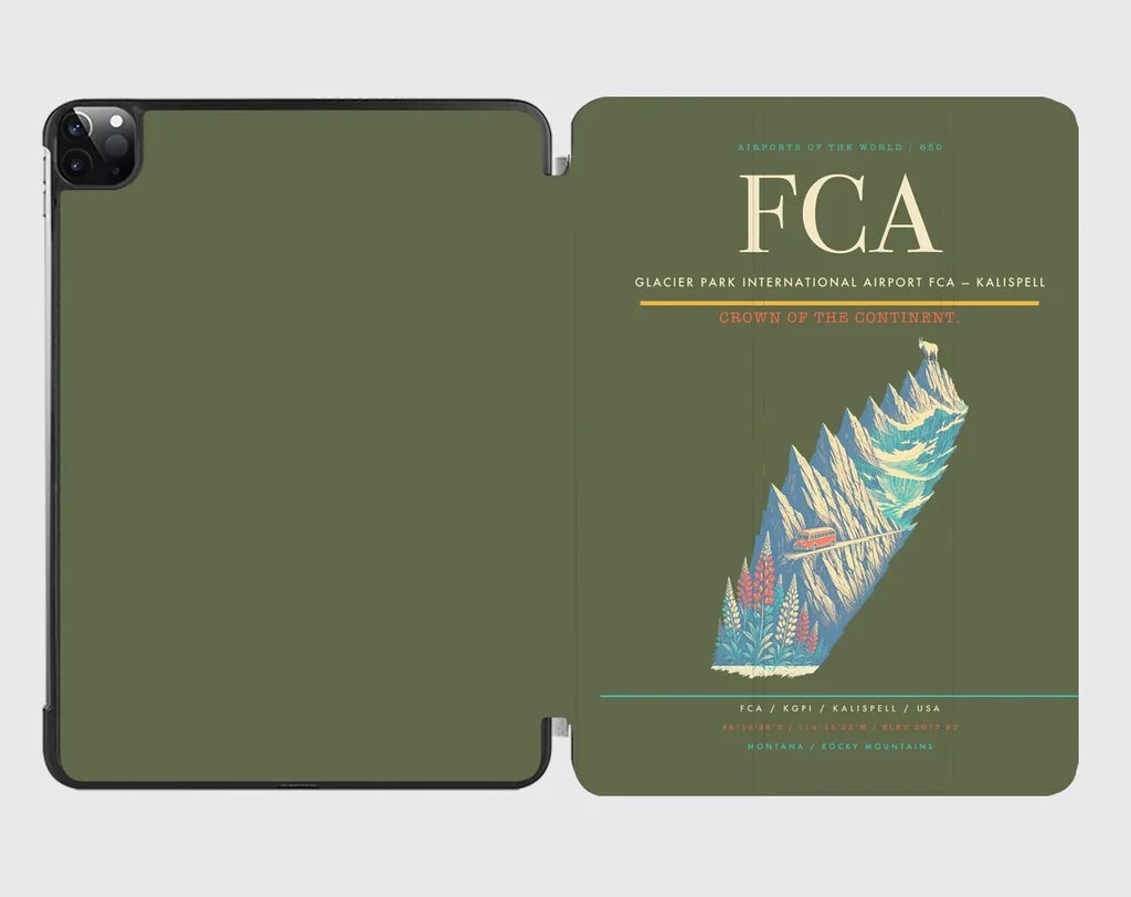 Glacier Park International Airport (FCA) design on green army ipad tablet case