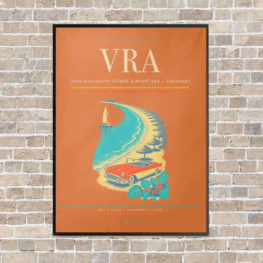Juan Gualberto Gómez Airport VRA — Varadero vertical canvas print - framed - orange background