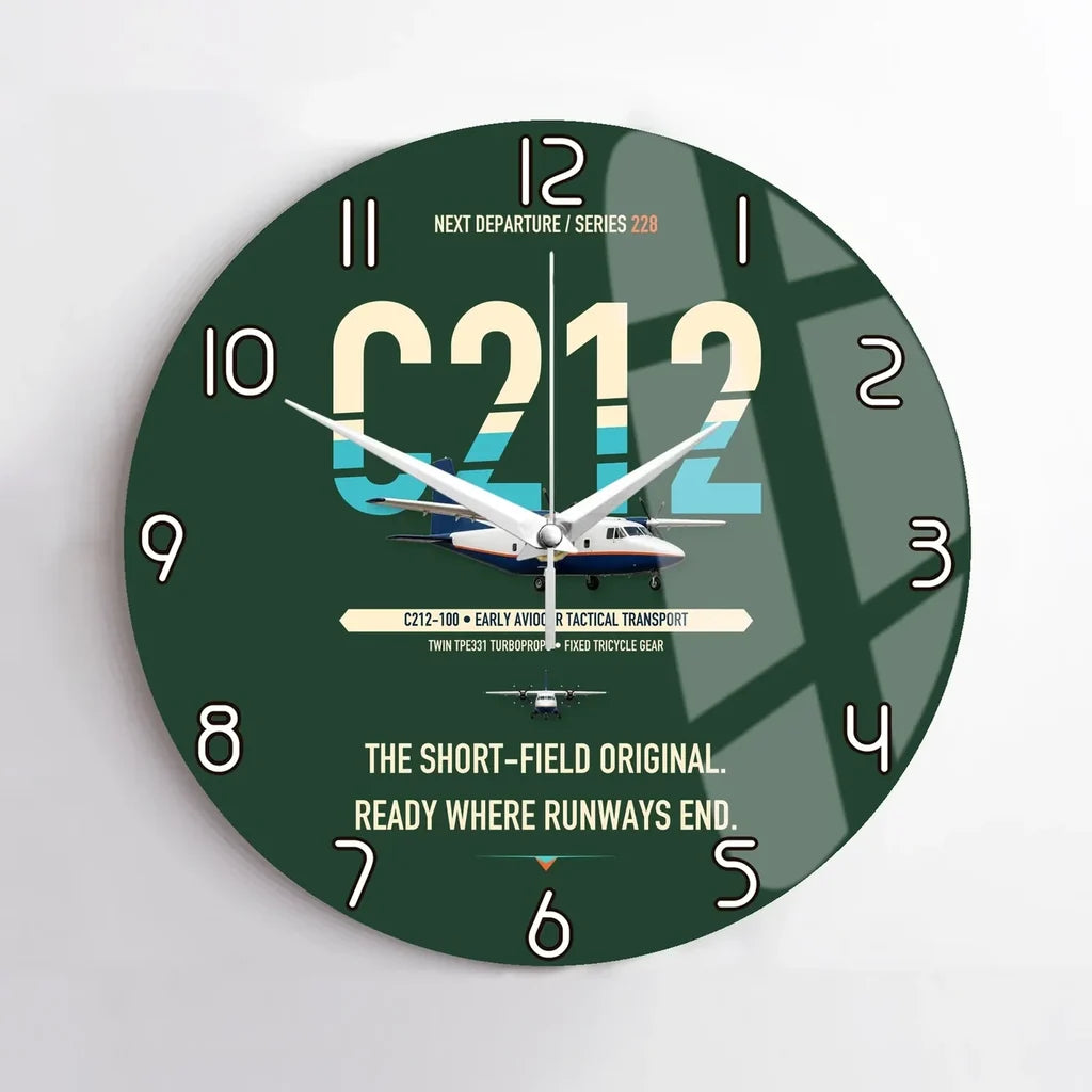 CASA C-212-100 Aviocar design on dark green no frame wall clock