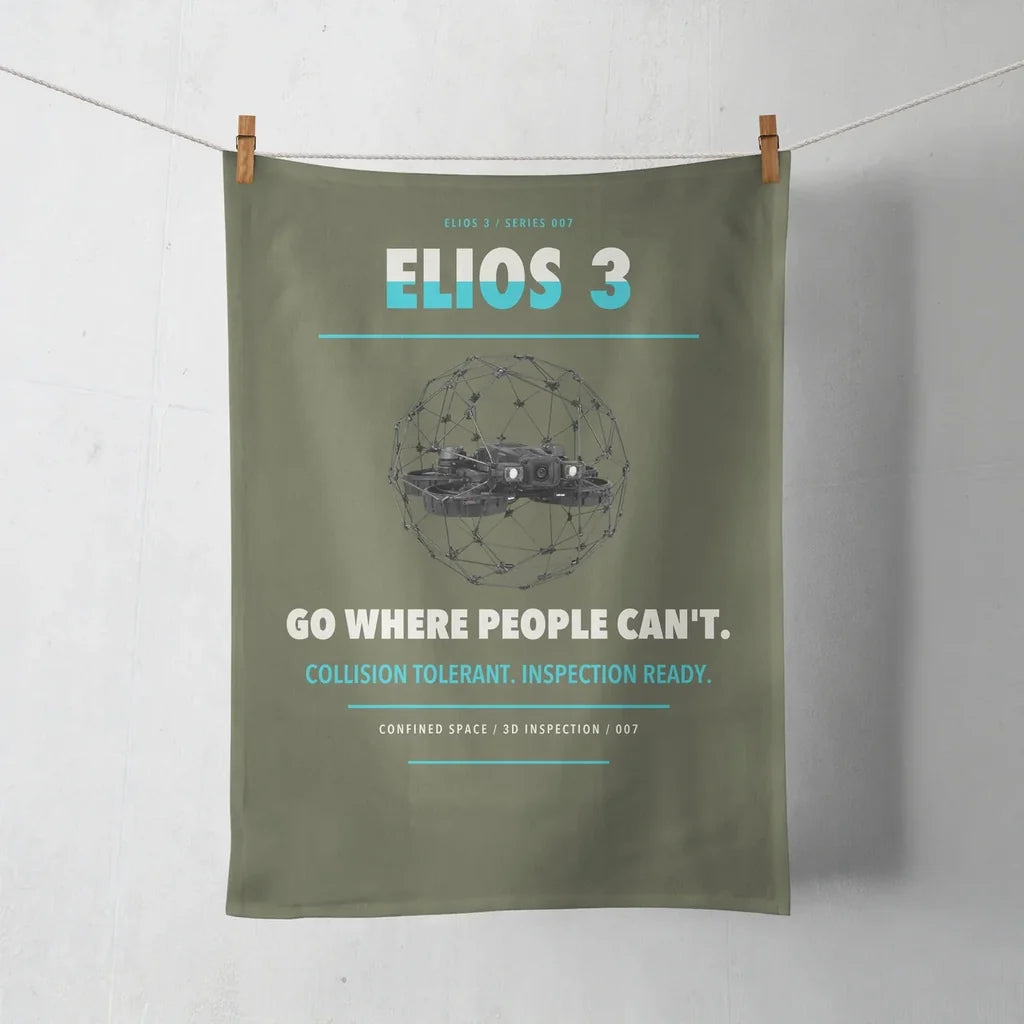 Flyability Elios 3 design on green army towel