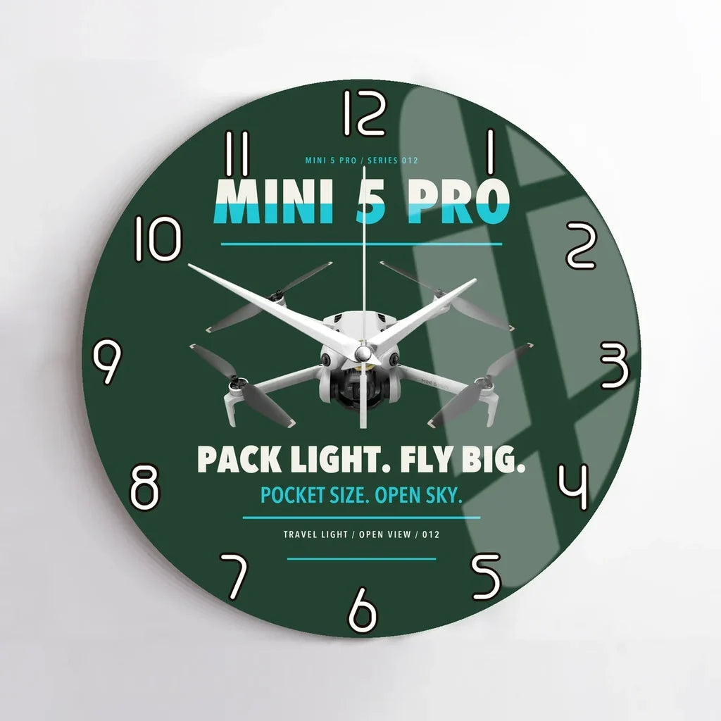 DJI Mini 5 Pro design on dark green no frame wall clock
