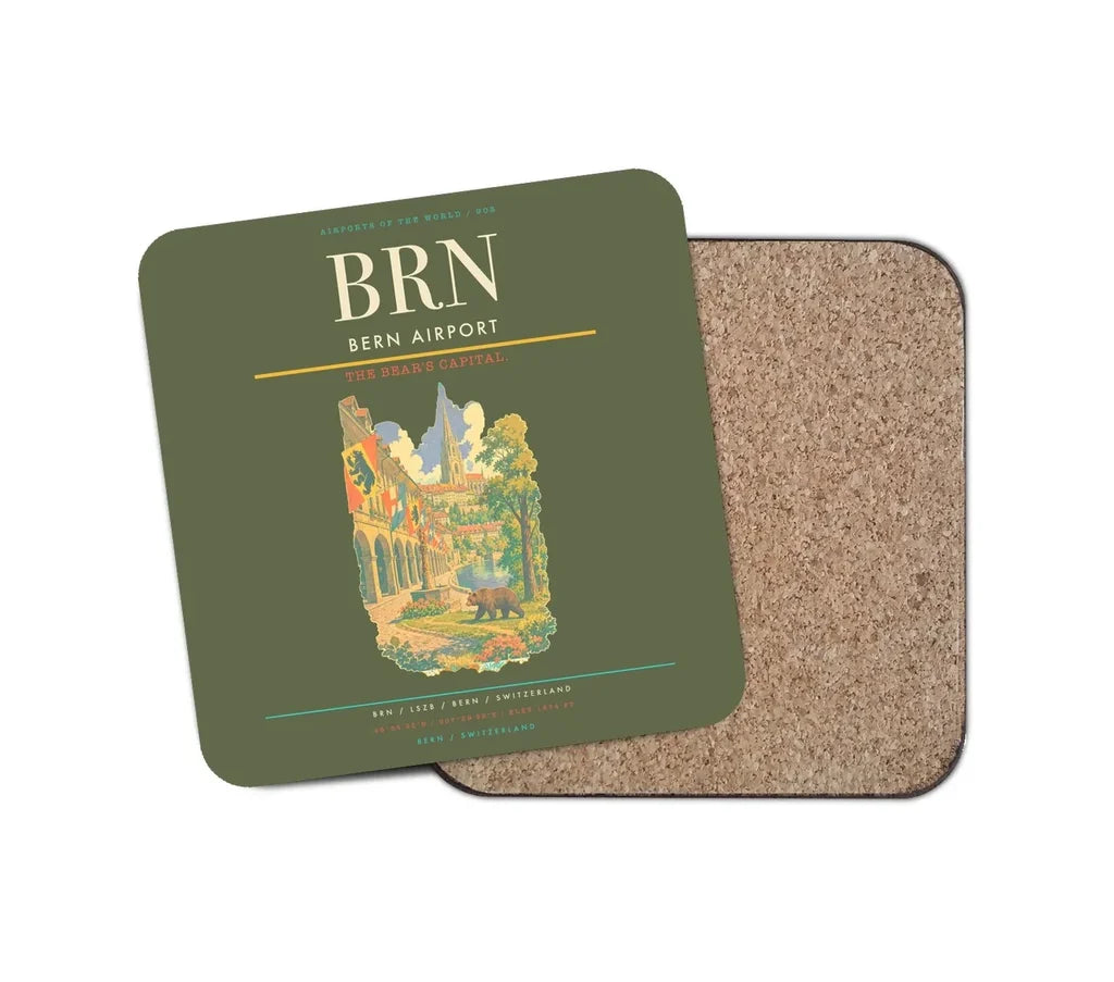 Bern Airport (BRN) design on green army 1 piece coaster