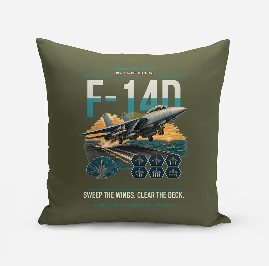 F-14D Tomcat design on green army pillow