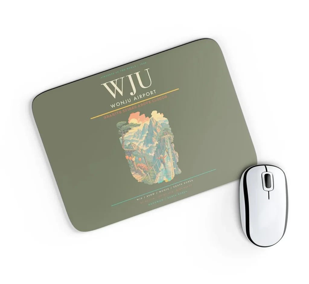 Wonju Airport (WJU) design on green army rectangle mouse pad