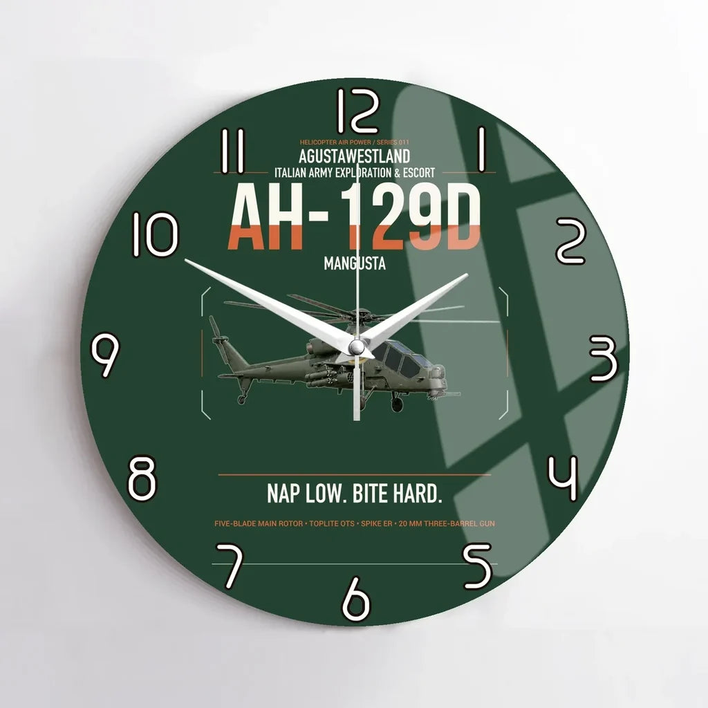 AgustaWestland AH-129D Mangusta design on dark green no frame wall clock