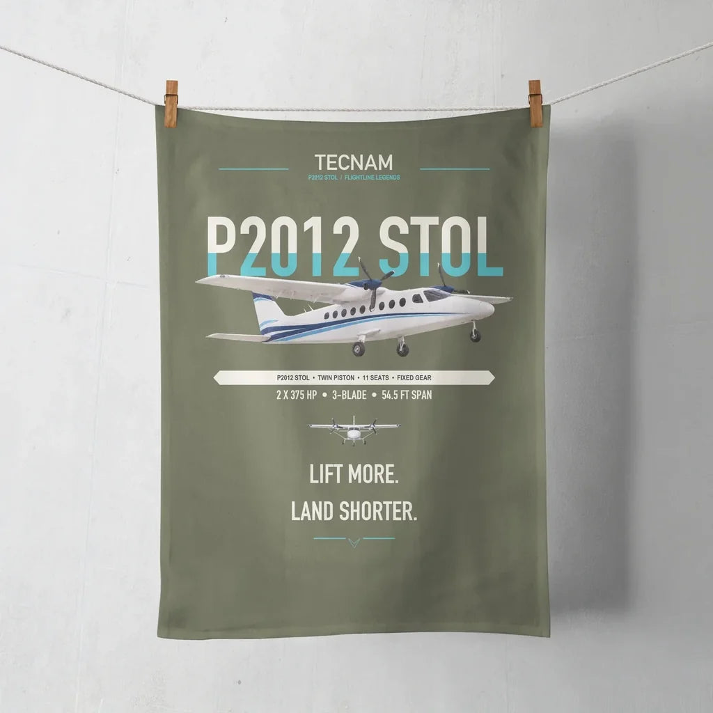Tecnam P2012 STOL design on green army towel