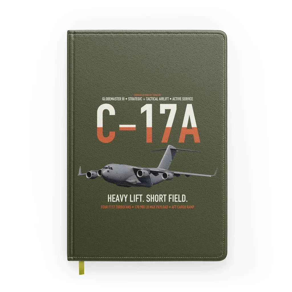 C-17A Globemaster III design on green army notebook