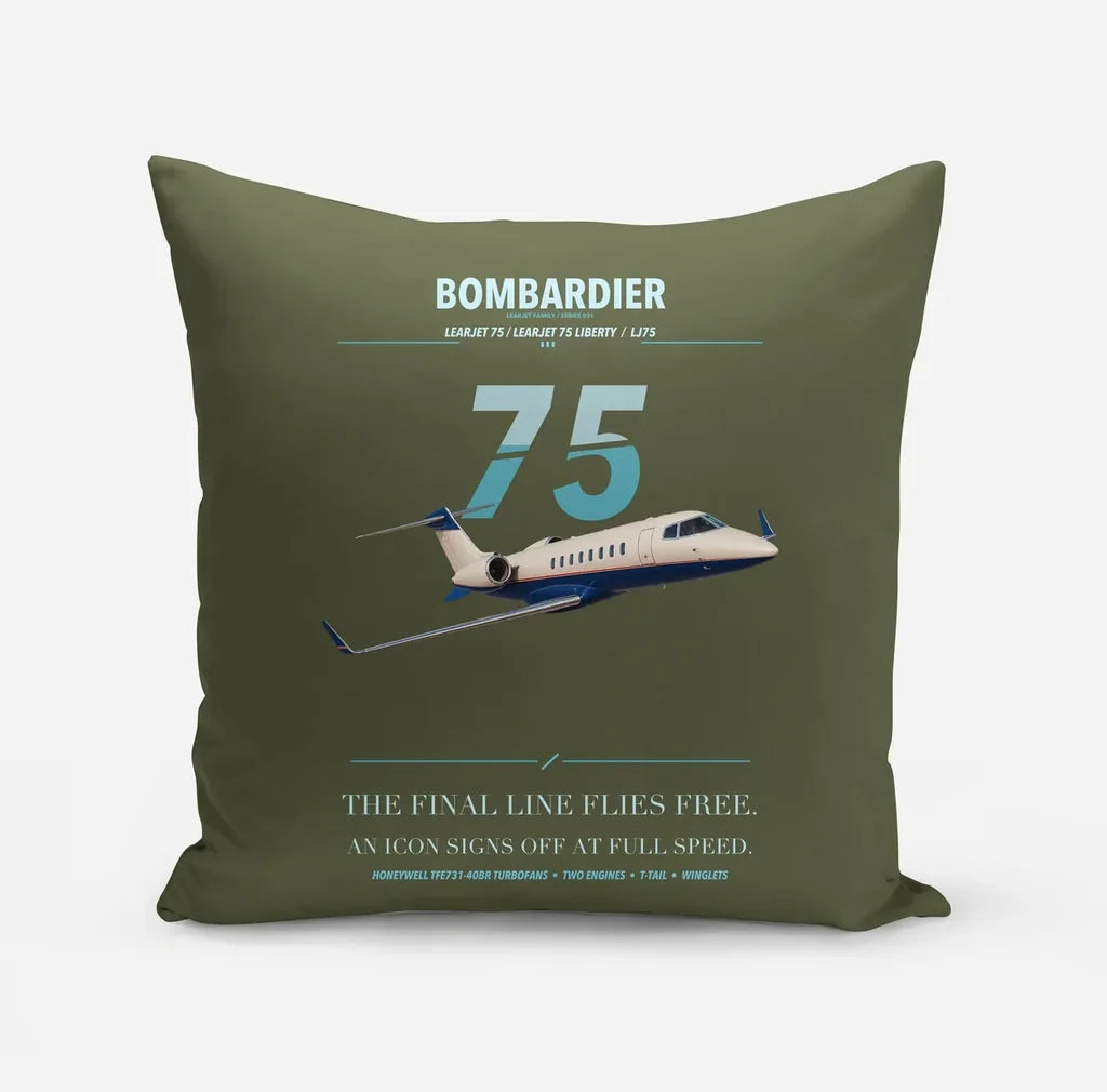 Bombardier Learjet 75 Liberty design on green army pillow