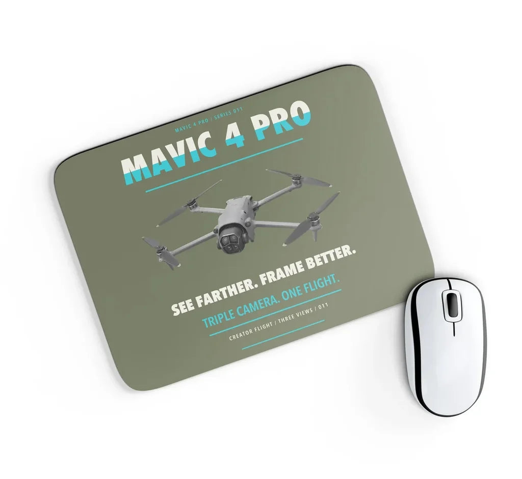 DJI Mavic 4 Pro design on green army rectangle mouse pad