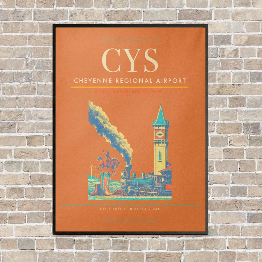 Cheyenne Regional Airport CYS vertical canvas print - framed - orange background