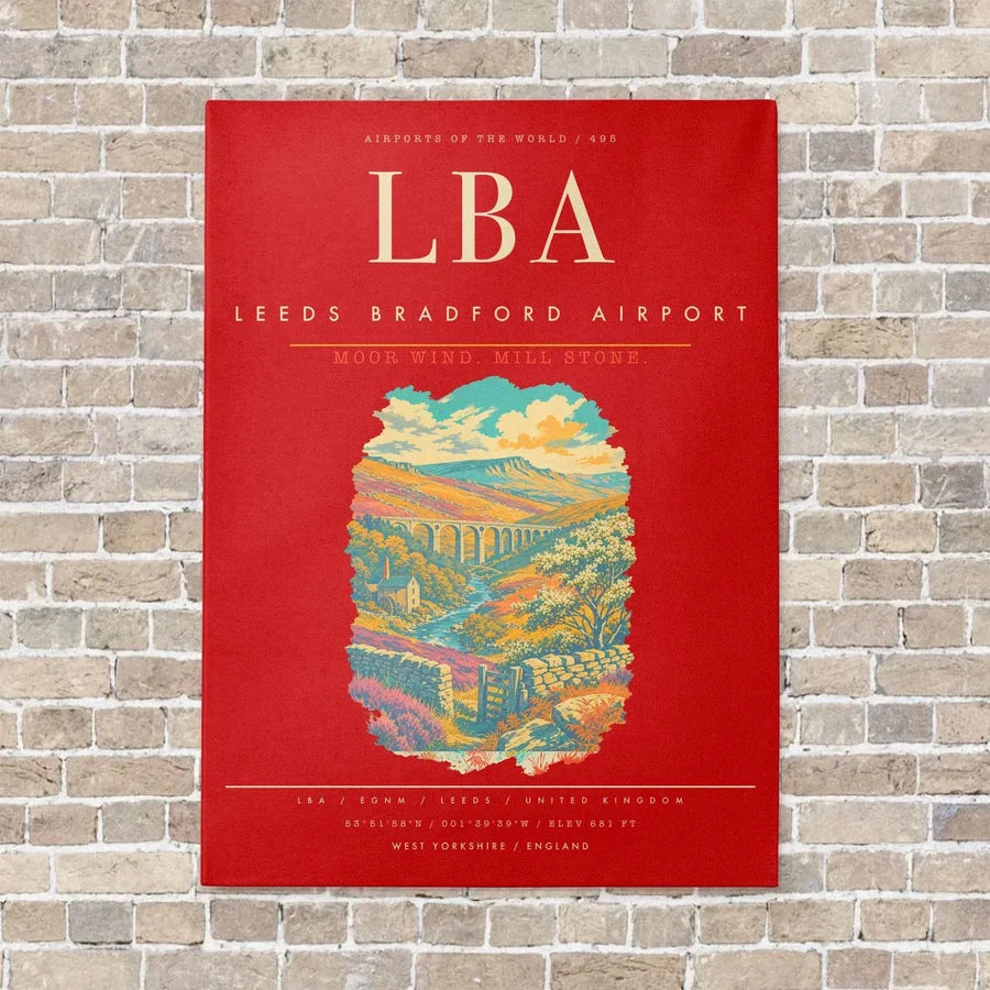 Leeds Bradford Airport LBA - Canvas Framed - Red