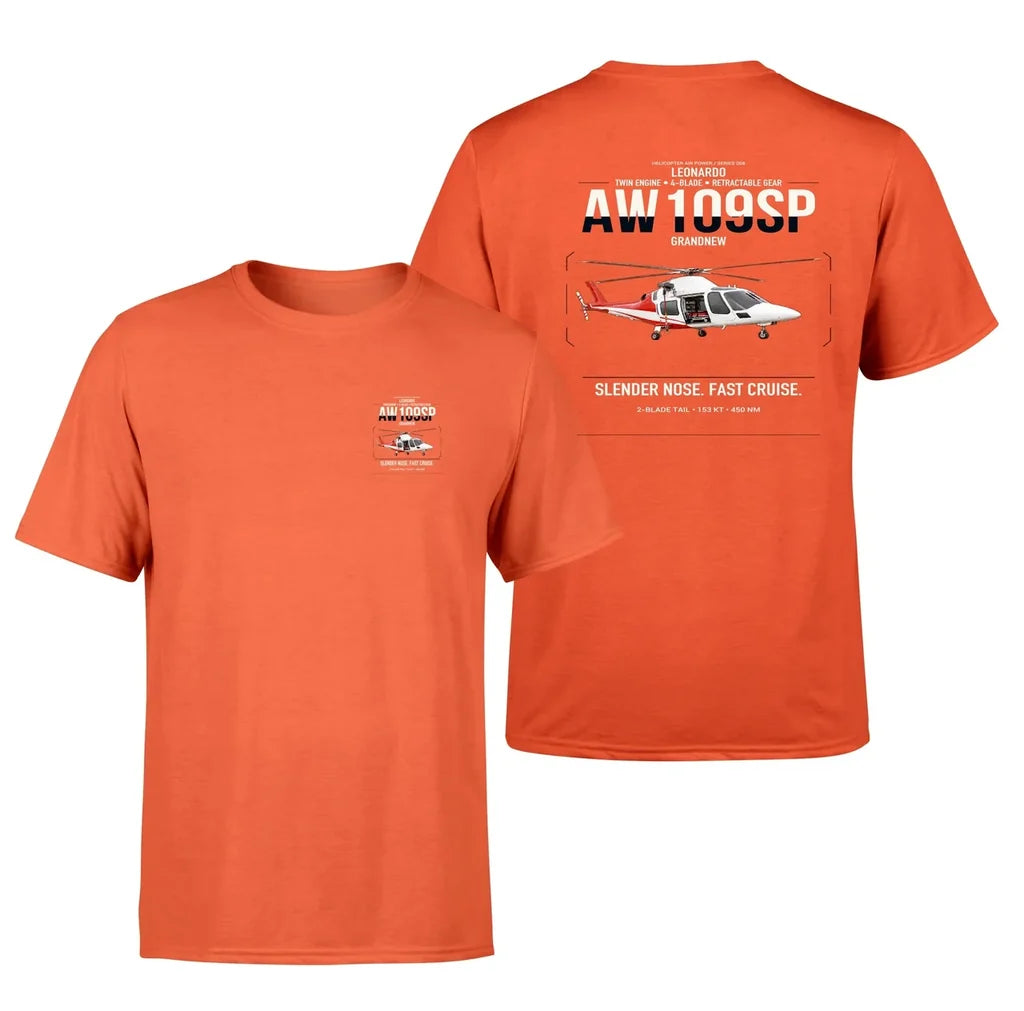 Leonardo AW109SP GrandNew design on orange t-shirt, double-side print