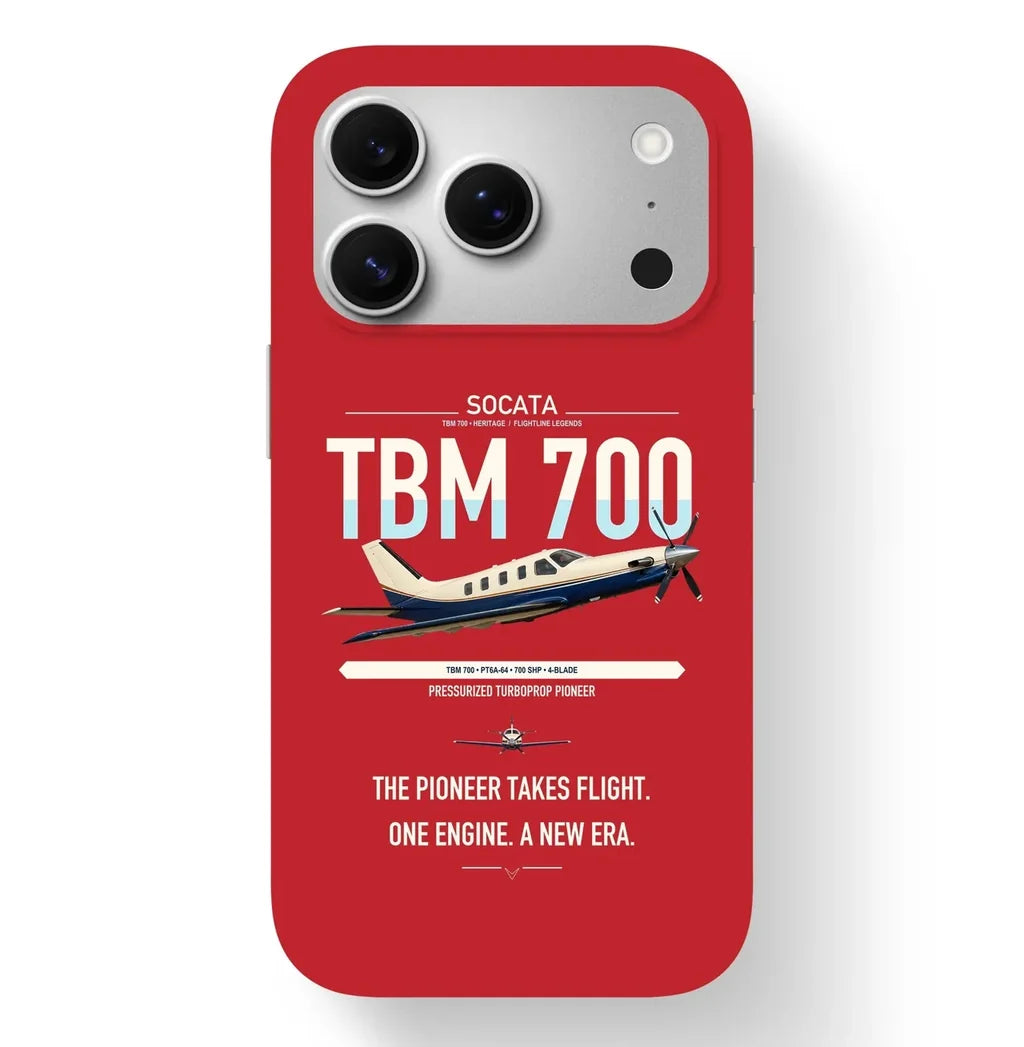 Socata TBM 700 design on red magsafe iphone case, for iPhone 17 Pro