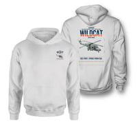Thumbnail for Leonardo AW159 Wildcat HMA2 design on white double-side hoodie, double-side print