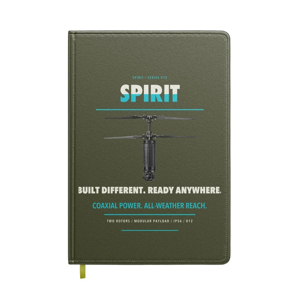 Ascent AeroSystems Spirit design on green army notebook