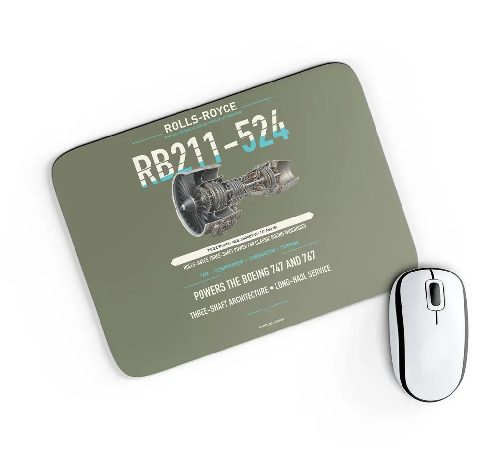 RB211-524 design on green army rectangle mouse pad