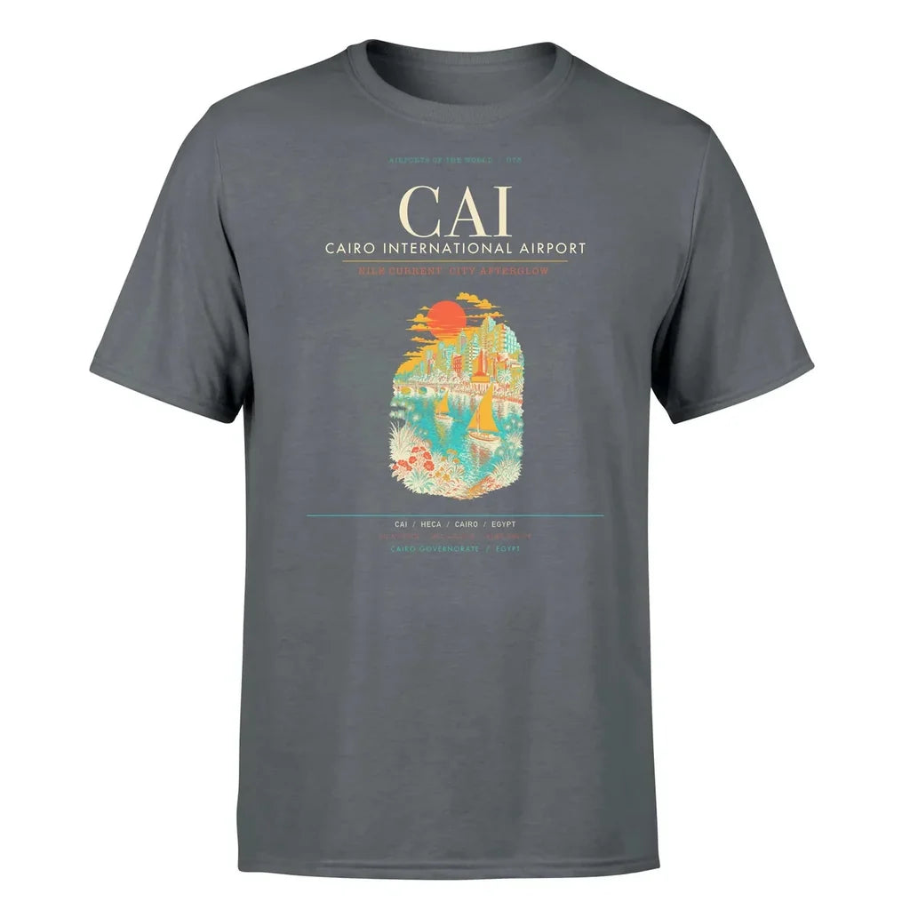 Cairo Airport (CAI) T-Shirt single-side front print in Gray | cairo-cai-airport-double-side-t-shirt