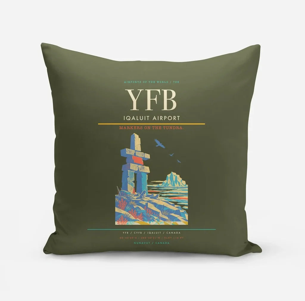 Iqaluit Airport (YFB) design on green army pillow