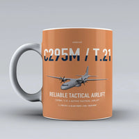Thumbnail for Airbus C295M T.21 design on orange ceramic mug, double-side print