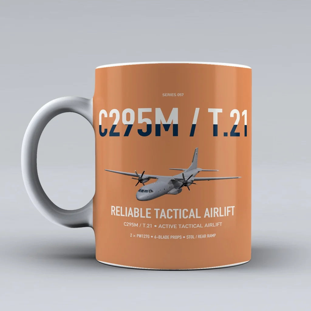 Airbus C295M T.21 design on orange ceramic mug, double-side print