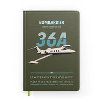Thumbnail for Bombardier Learjet 36A design on green army notebook