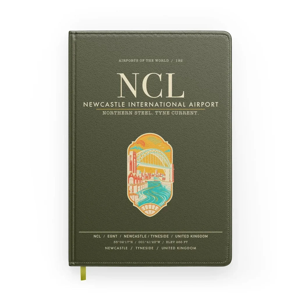 Newcastle International Airport (NCL) design on green army notebook