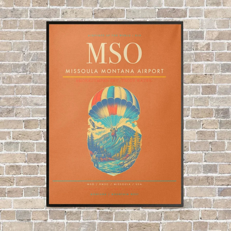 Missoula Montana Airport MSO vertical canvas print - framed - orange background