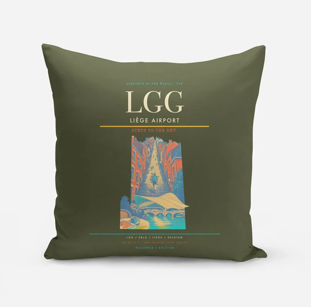 Liège Airport (LGG) design on green army pillow