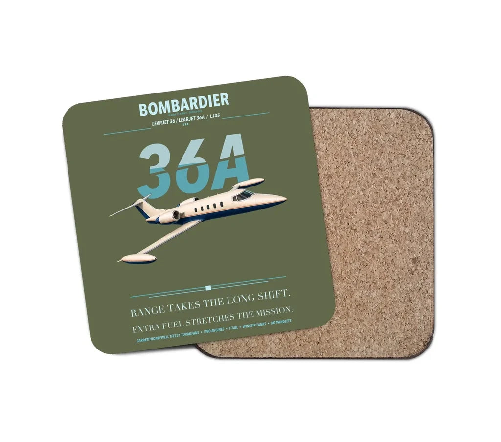 Bombardier Learjet 36A design on green army 1 piece coaster