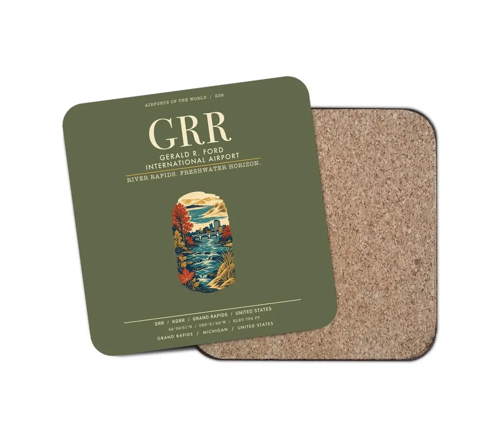 Gerald R. Ford International Airport Grand Rapids (GRR) design on green army 1 piece coaster