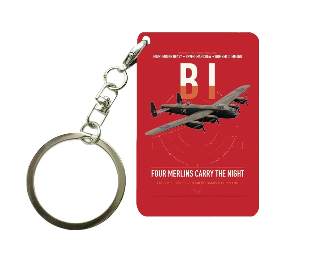 Avro Lancaster B I design on red designed key chain, double-side print