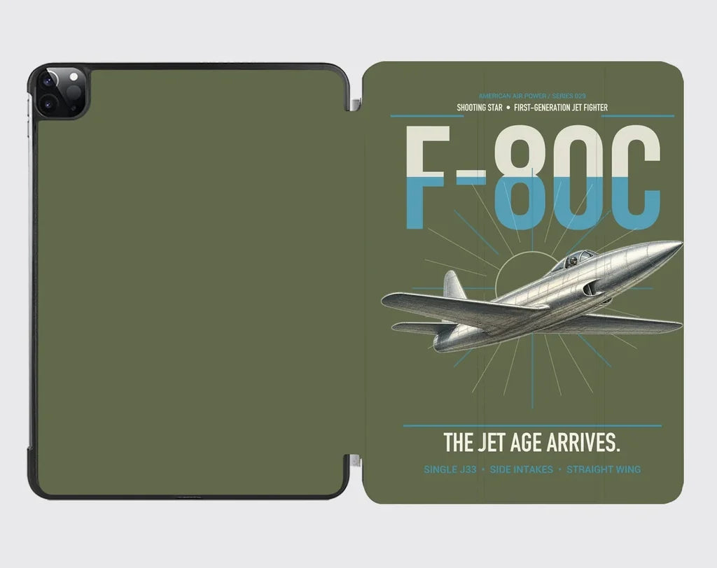 F-80C Shooting Star design on green army ipad tablet case
