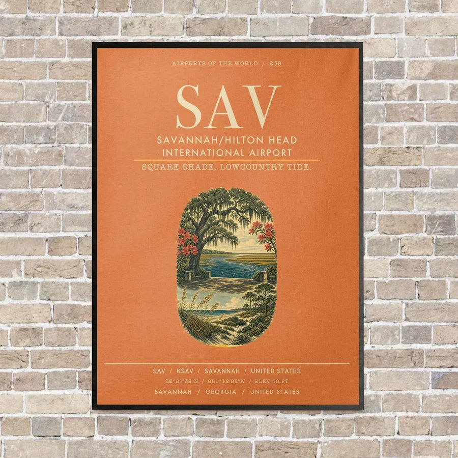 Savannah-Hilton Head International Airport SAV vertical canvas print - framed - orange background