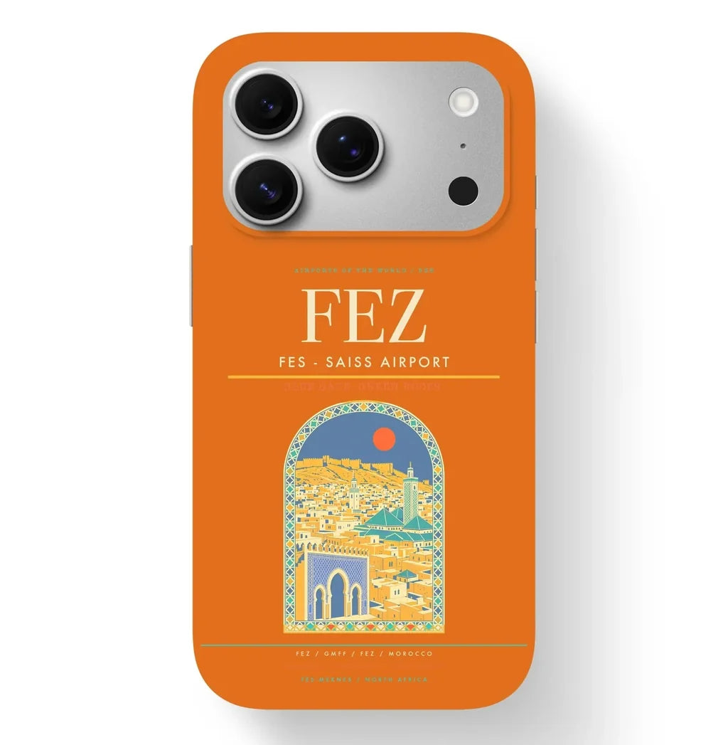 Fez Airport (FEZ) design on orange iPhone 17 Pro MagSafe case