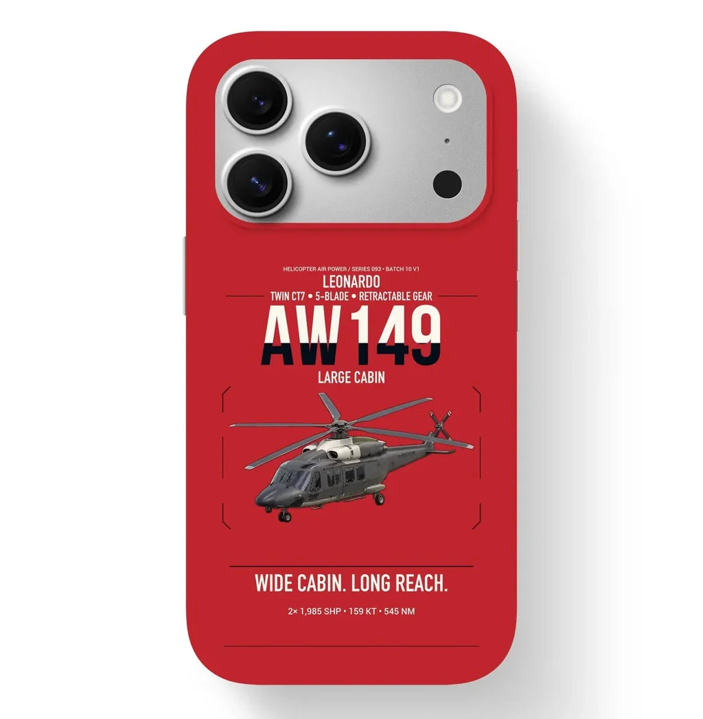 Leonardo AW149 design on red magsafe iphone case, for iPhone 17 Pro